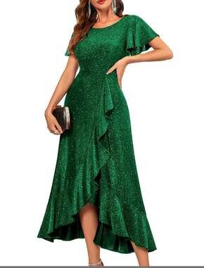 BeryLove Women's Glitter Flutter Sleeve High-Low Ruffle Cocktail Dress